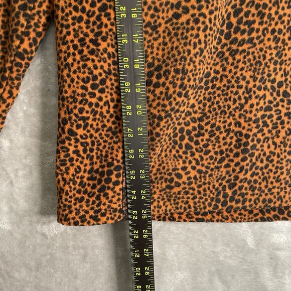 Lands End Fleece Pullover Womens Small 6-8 Leopard Print 1/4 Zip Orange Sweater - Picture 4 of 9